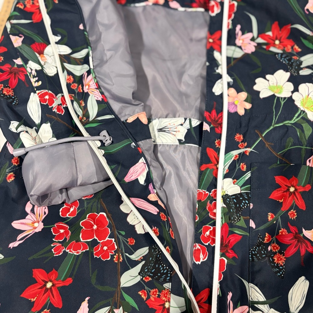 Nuage Navy Floral Print Waterproof Raincoat Size M - Picture 6 of 10